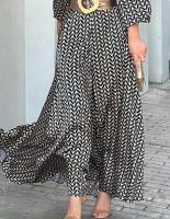 Primavera otoño nuevo vestido blanco y negro estampado Vintage elegante cuello en V moda ocio reunión mujeres vestidos largos delgados MsChuh - details 5