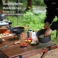 Juego de olla portátil para acampar al aire libre, cocina de montañismo, tetera de Picnic, hervir y freír, combinación de vajilla - details 0