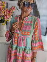 Vestido Estampado Bohemio de Moda Cuello en V, Manga Acolchada, Vestido Holgado para Mujeres - details 3