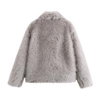 Abrigo de piel sintética para mujer, chaqueta holgada de manga larga con cuello levantado, abrigo grueso de invierno - details 2
