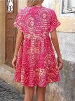 Vestido de verano para mujer con escote en V, estampado, corte Bo, estilo vacaciones, estilo Viero. - details 1
