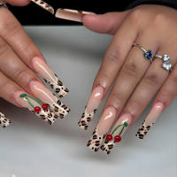 Uñas postizas minimalistas uñas extra largas uñas postizas francesas leopardo cherry piezas de uñas removibles - details 3