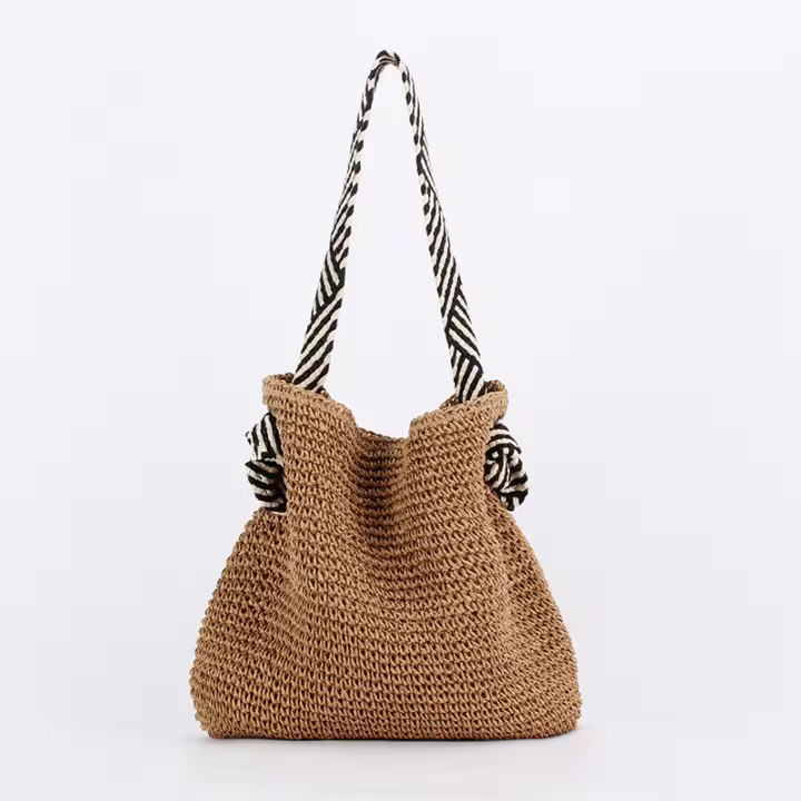 Bolso tejido de cuerda de papel para mujer, vacaciones en la playa, bolso de hombro ajustable, moda de nicho - 1