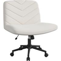 Silla de Oficina sin Reudas, Silla Piernas Cruzadas con Función Mecedora, Silla de Escritorio Ancha para Juegos, Silla de Maquillaje sin Brazos para Casa, Marfil - details 36