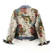 2025 primavera otoño nueva chaqueta vaquera estampada empalme manga larga solapa bolsillo Denim Tops Chaqueta corta de mujer abrigo de vaquera de moda - details 1