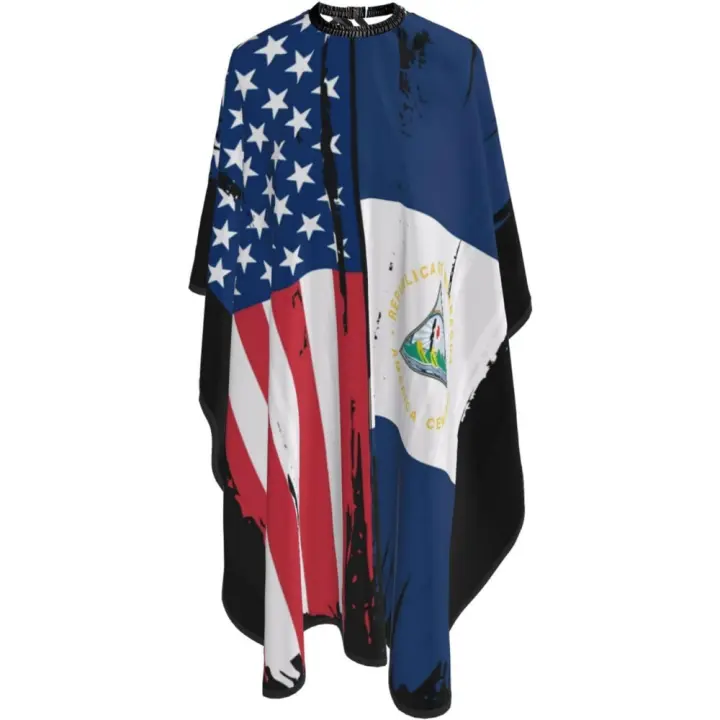Capa de peluquero con bandera de EE. UU. y Nicaragua - Capa de corte de pelo impermeable para peluquería profesional con cierre a presión ajustable - Delantal de corte de pelo para estilista y uso doméstico - 55''X66'' - 1