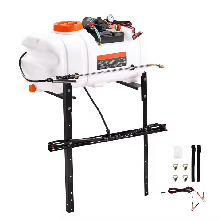 SucceBuy Pulverizador de punto ATV, 15,9 gal/60 L, bomba de 12 V, brazo ajustable, caudal de 1,9 GPM, 0-72 PSI, manguera de 20 pies, blanco - 1