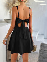 Vestido de verano informal sin mangas con cuello cuadrado y espalda descubierta para mujer, vestido veraniego corto bohemio para playa, negro - details 5