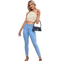 BUNO-2025 Primavera/Verano nueva moda superventas personalidad chica picante Slim Fit cuello asimétrico fuera del hombro camiseta para mujer - details 5