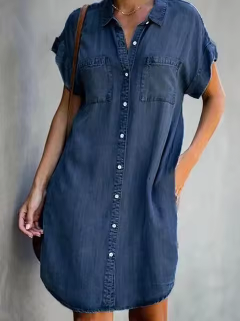 Vestido Vintage de Denim de Una Cintura para Mujer en Verano Moda Casual para el Oficio - 1