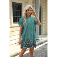 BUNO-2025 Camiseta holgada de manga corta para mujer, vestidos estampados con bolsillos y cuello redondo - details 58