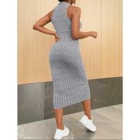 Vestido Bodycon Midi De Verano Para Mujer Cuello Halter Sólido Alta Cintura Slim Elegante Vestido De Oficina Sin Mangas Polyester - details 18