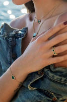 ΑΡМ Pulsera ajustable con corazón de malaquita, circonita cúbica blanca, aleación amarilla, chapado en oro de 18 quilates, antideslustre y - details 3