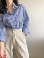 Blusas de Primavera-Otoño para Mujer Camisas de Manga Larga a Rayas Tops Moda de Estilo Coreano - details 1