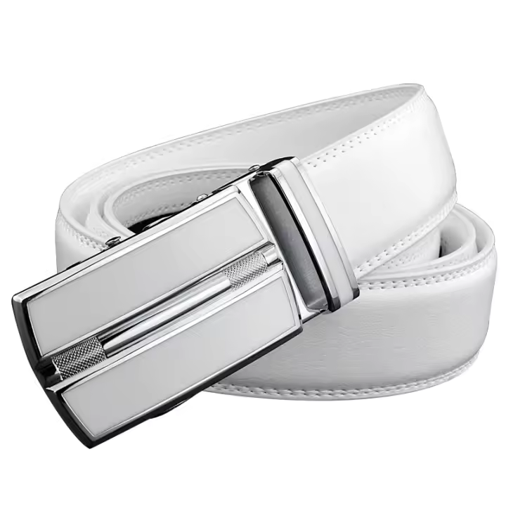 Cinturón de cuero de vaca auténtico para hombre, correa de cintura con hebilla automática, color blanco - 1