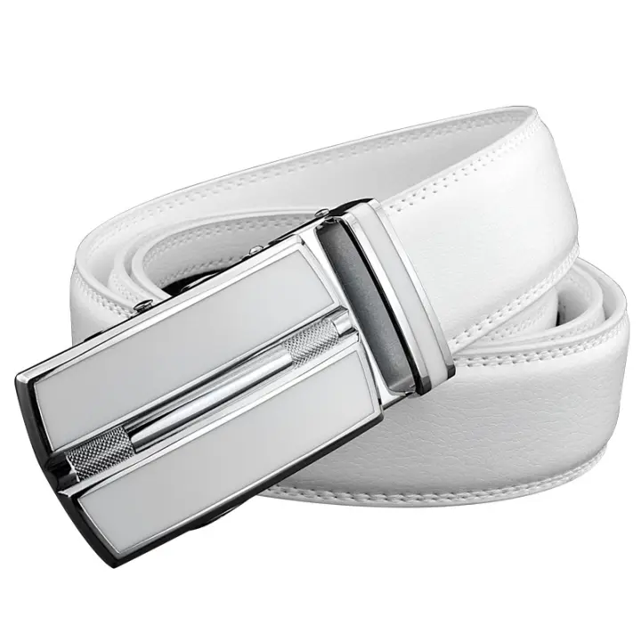 Cinturón de cuero de vaca auténtico para hombre, correa de cintura con hebilla automática, color blanco - 1