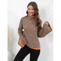 Suéter de punto corto para mujer, jersey de cuello alto, colores mezclados, empalme, estilo coreano, recién llegado - details 2
