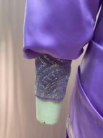 Vestido de mujer con manga de princesa, largo envuelto en el trasero, con cola y vestido de noche con dijes de salpicaduras doradas - details 14