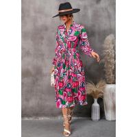 Vestido casual elegante de manga larga para mujer con estampado de hojas elegante - details 22