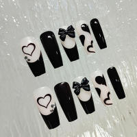 Pegatinas de Uñas de Estilo Francés de Cubierta Completa Uñas Falsas Rectangulares Largas con Pegamento para Manicura Casera DIY - details 1