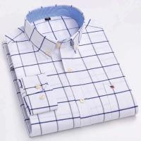 Camisa Casual de Algodón Puro para Hombres Manga Larga, Cuadros, Estilo Oxford, Talla Grande - details 3