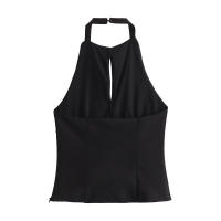 Tops de diamantes de imitación para mujer sin mangas con corte blanco y negro - details 2