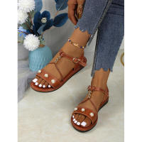 Sandalias planas de talla grande con hebilla en el tobillo y cuentas de perlas para mujer, novedad de verano - details 9