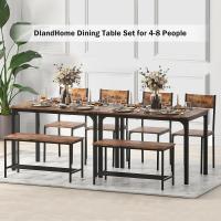 Juego de comedor de 4 piezas con mesa, 2 sillas y 1 banco. Conjunto de muebles de cocina de madera con estructura de acero. - details 4