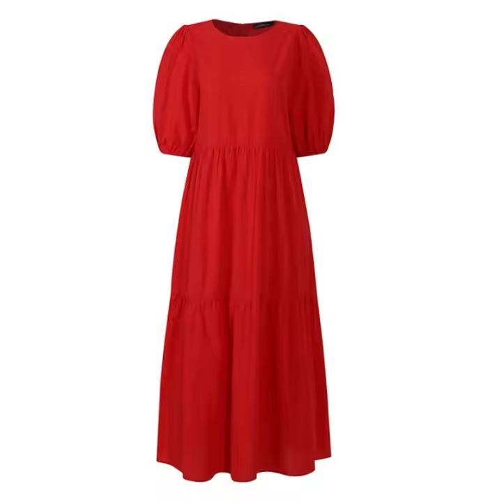 Vestido largo casual de verano para mujer 2025 con manga corta y cuello redondo sobredimensionado, vestidos elegantes para mujer, color sólido. - 1