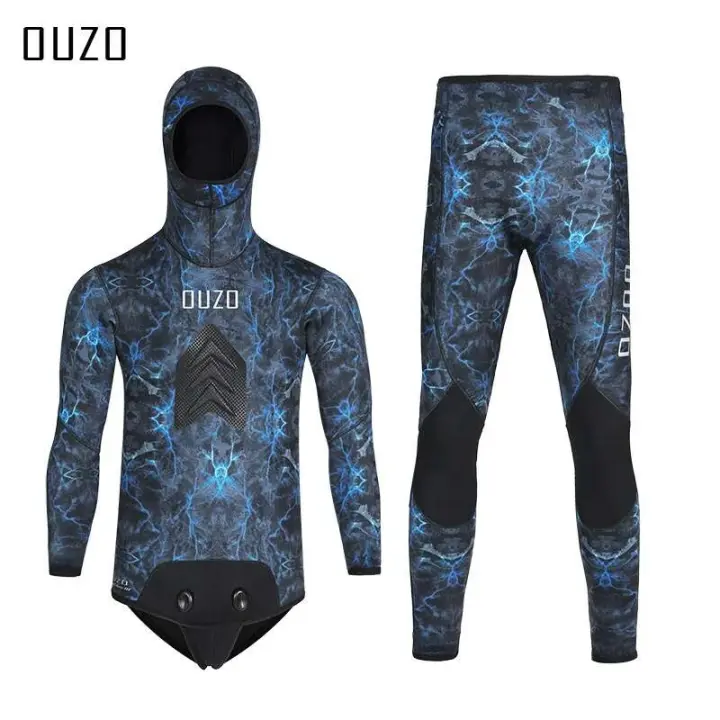 Trajes de neopreno para hombre, traje de camuflaje para buceo, 3,5mm, piel lisa interior con capucha, traje de neopreno cálido para invierno, trajes húmedos para pesca submarina - 1
