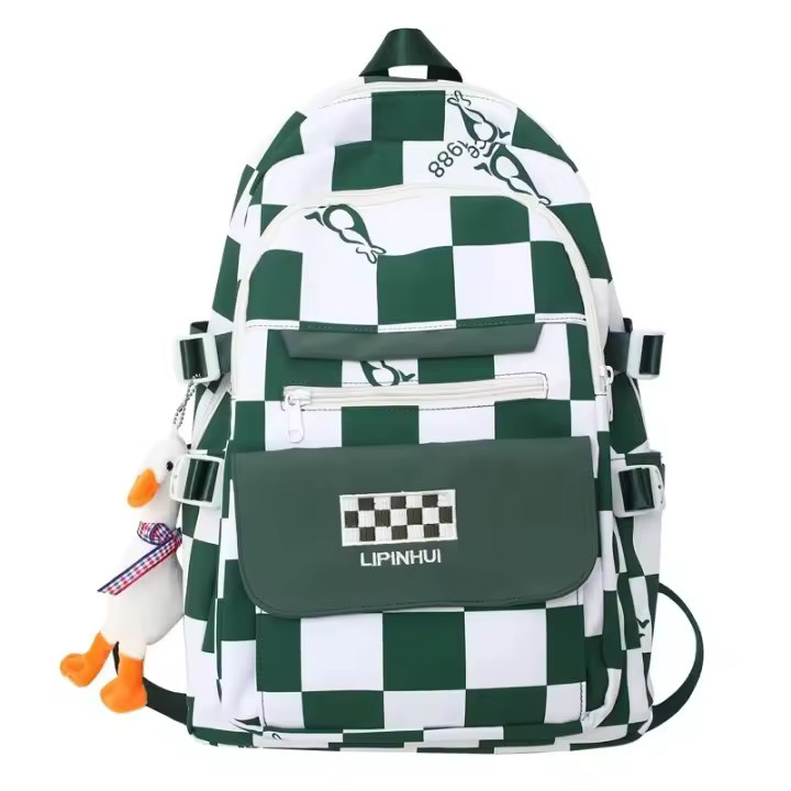 Mochila escolar unisex en blanco y negro, gran capacidad, ligera, para mujer - 1