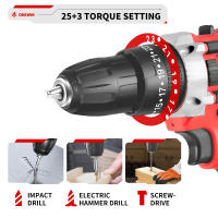 ONEVAN-taladro de impacto eléctrico de 500W, martillo, taladro de 38N.M, destornillador inalámbrico, herramientas eléctricas para carpintería, juego de pines de batería Makita - details 3