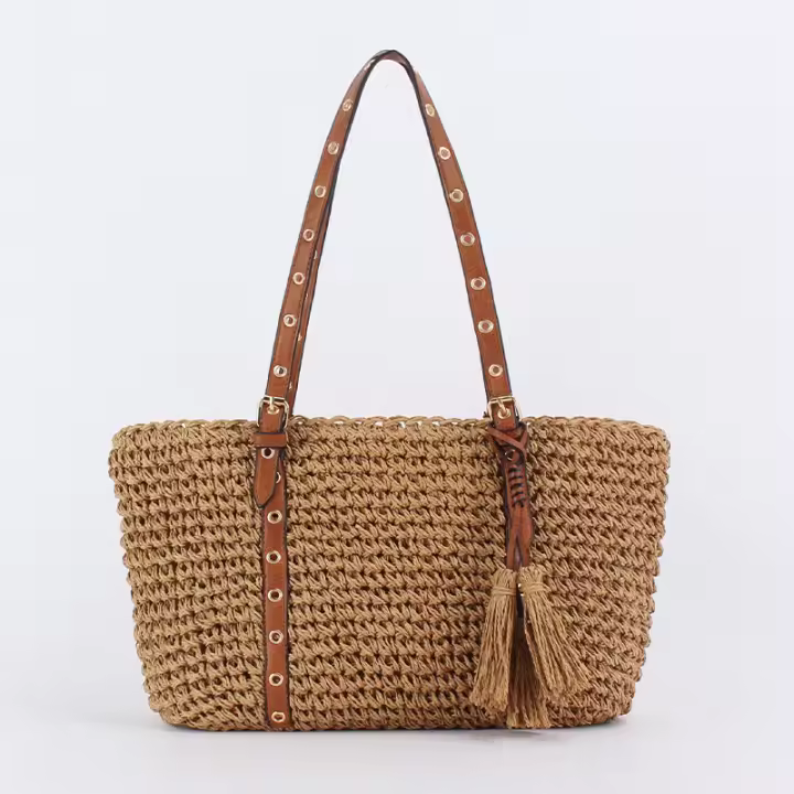 Bolso de Mano Tejido de Paja a la Moda para Mujer Bolso Bandolera de Gran Capacidad para Compras y Viajes Bolso de Playa Informal - 1
