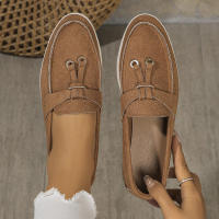 Nuevos mocasines planos de ante con punta redonda de talla grande para mujer, zapatos informales sin cordones - details 25