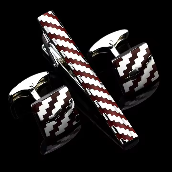 Lujoso Parejo de Metal Plateado Clip de Corbata de Cuello Set de 10 Estilos - 1