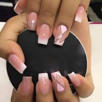 Uñas postizas de cobertura total, elegantes, rosas degradadas, moradas francesas, 24 piezas - details 1