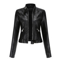 Chaquetas de piel sintética para mujer, abrigo ajustado con cremallera para motocicleta, abrigo corto de PU para motorista - details 3