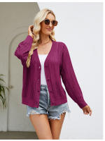 Cárdigans ahuecados para mujer, prendas de punto con parte delantera abierta, suéter con botones, cárdigan de punto con cuello en V, abrigo de moda, nuevo - details 6