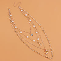 Collar con colgante de Cruz de ojo de demonio con cadena de perlas multicapa a la moda para mujer, collar de nicho - details 5