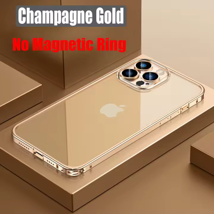 Funda de Aluminio Transparente Magnética HD para iPhone 12 13 14 15 Pro Max con Protector de Lente y Carcasa de Metal Anti Huellas de Dedos Diseño Geométrico de Película - 1