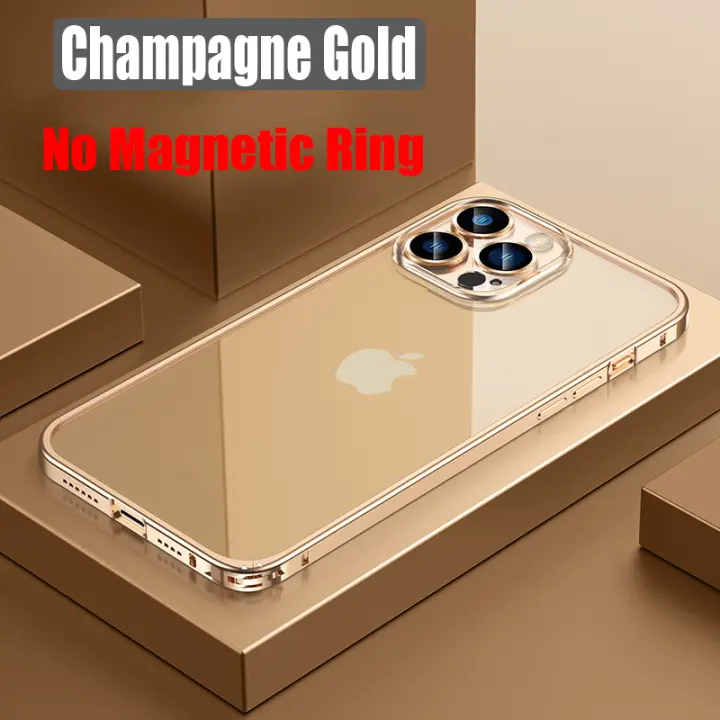 Funda de Aluminio Transparente Magnética HD para iPhone 12 13 14 15 Pro Max con Protector de Lente y Carcasa de Metal Anti Huellas de Dedos Diseño Geométrico de Película - 1