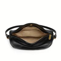 2025 Nuevo bolso de hombro con textura arrugada para mujer - Correa ajustable, herrajes en tono dorado, cierre de cremallera, negro, diseño minimalista elegante para desplazamientos y viajes, bolso elegante, bolso moderno, construcción duradera, bolso de - details 3