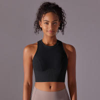 Tops para mujer, Top moldeador de punto de Color sólido, ropa de Yoga recortada en la espalda, deportes, correr, camiseta sin mangas - details 3