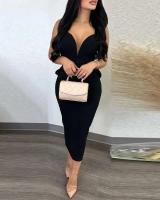Elegante Vestido Midi con Lazo de Espalda y Volantes Perfecto para Fiestas Nocturnas, Clubes y Eventos de Moda para Mujeres - details 10