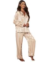 Conjunto de 2 piezas de manga larga a rayas para mujer, pijama de satén primavera/verano, pijama holgado para el hogar - details 4