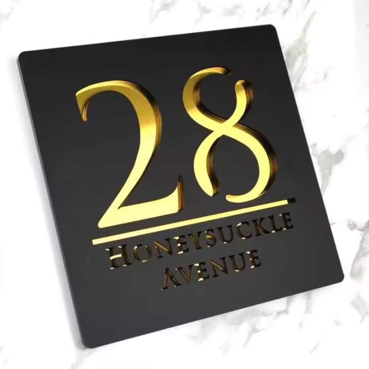 Placa de Número 3D Moderna de Acrílico Cortado Láser Personalizado Placa de Nombre de Casa Exterior - 1