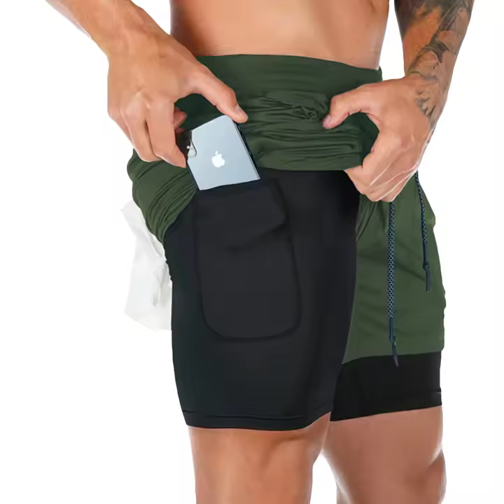Pantalones de Correr 2 en 1 para Hombres Secado Rápido, Elástico, Bolsillos con Bucle de Toalla - 1