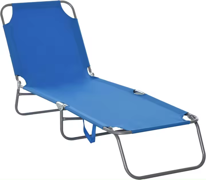 Tumbona Plegable Tumbona Jardín Exterior con Respaldo Ajustable en 5 Posiciones y Estructura Metálica Carga 120 kg para Terraza Piscina Playa 187x55x24 cm Azul - 1