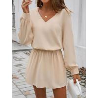 Vestido de manga larga para mujer, elegante color sólido, de moda, suelto, informal, barato - details 22