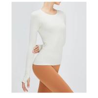 Camiseta deportiva de manga larga para mujer, tejido elástico, transpirable, Color sólido, cuello redondo, Yoga, Top deportivo sin costuras - details 14